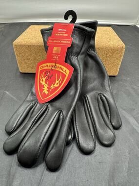 Churchill Maverick Riders Black Deerskin Leather Gloves Unlined Sz Small USA